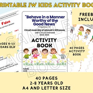 Libro de actividades imprimible para niños de 2 a 8 años de edad de TJ (con obsequio) _Comportarse de una manera digna de las buenas noticias_ Asamblea de circuito de TJ 2024-25_ 40 páginas