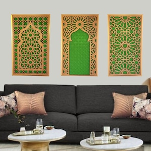 3 piece Mashrabiya  wall Art , Wood work, Decorative Window Screen,Traditional Moroccan Decorative Panels