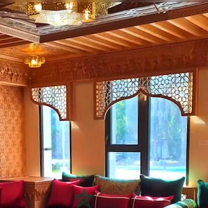 Window Divider panel ,Moroccan Mashrabiya,arch wood Window ,Hand-Carved Wooden Decorative Panel , wood wool déco