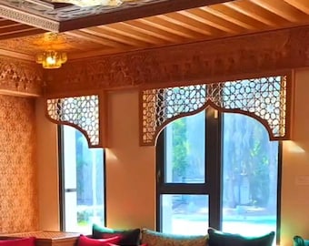 Window Divider panel ,Moroccan Mashrabiya,arch wood Window ,Hand-Carved Wooden Decorative Panel , wood wool déco