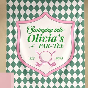 Golf Par-Tee Banner Custom Golf Party Bord Groen Roze Tapijt Vrijgezellenfeest Decor Verjaardag Fotoachtergrond Gepersonaliseerde Pensioen Weekend