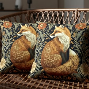 Funda de almohada otoñal, tapiz, hojas naranjas y marrones, cojín botánico, funda de almohada con diseño de zorro del bosque con cremallera.