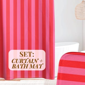 Red Stripe Shower Curtain Red Pink Striped Bath Curtain Cottagecore Decor for Shower Maximalist Style Shower Curtain Gift Idea for New Home