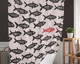 Duschdraperi Fisk Svartvitt Badrum Nautisk Dekor Modern Kustnära Duschdraperi Strandhus Duschgåva Fisktema Badrumstillbehör