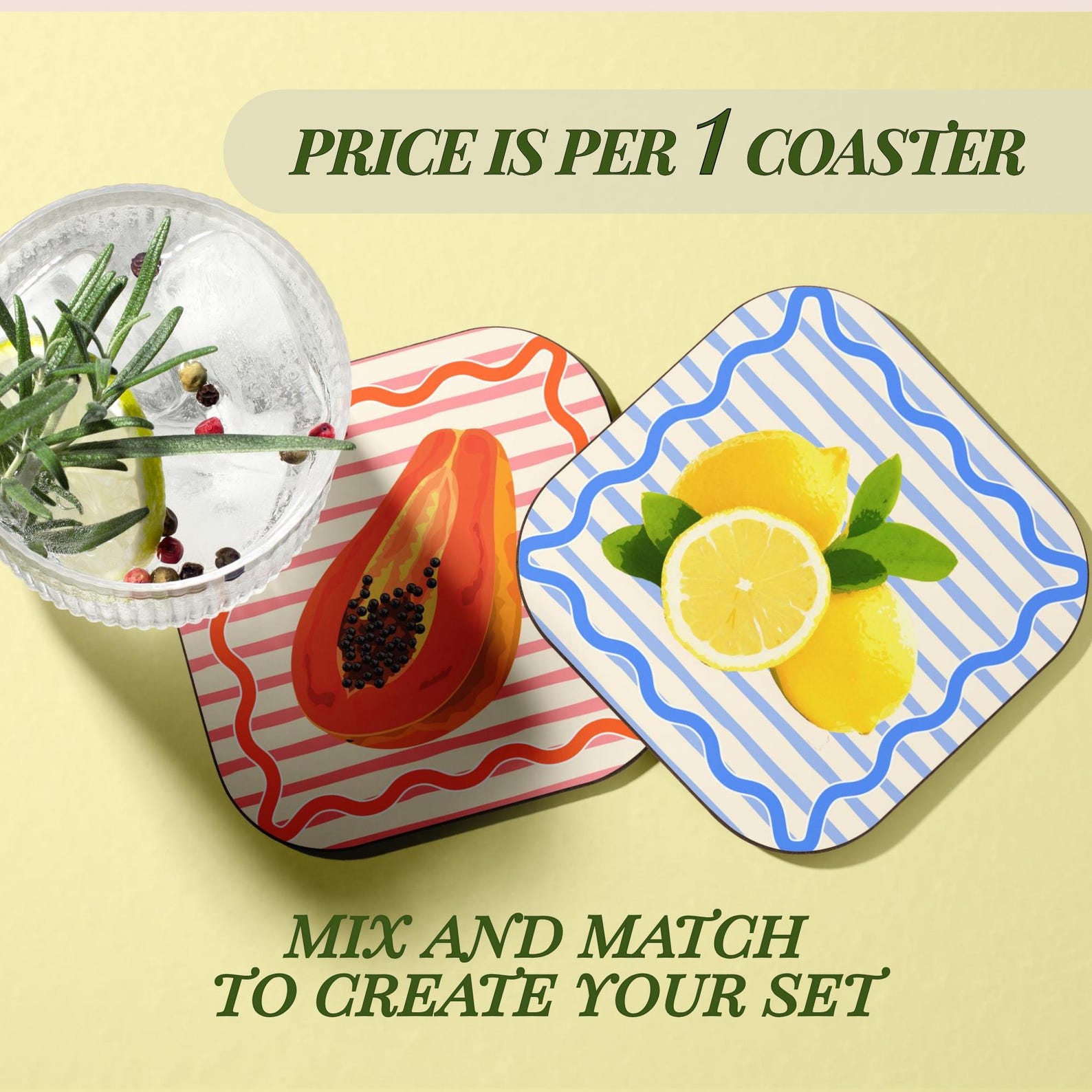 Fruit Themed Coaster Set Vibrant Lemon Pattern Drink Coaster ...