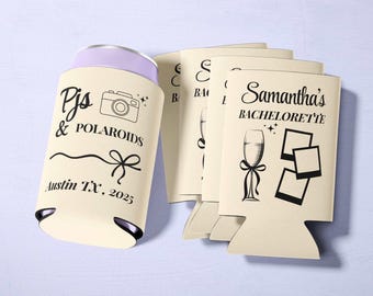 PJs and Polaroid Bachelorette Can Cooler Girls Gone Mild Pajama Party Favor Slumber Party Drink Sleeve Bach Weekend Gift PJ Party Decor