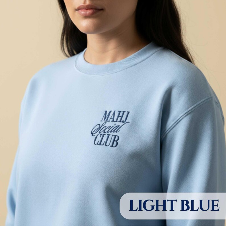 Mahjong Sweatshirt Embroidered Social Club Crewneck Custom Name Mahj Game Night Gift Personalized Tile Game Pullover Casual Gamer Outfit Top image 7