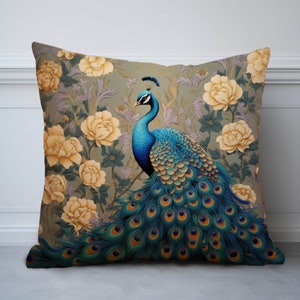 Peacock Pillow Cover William Morris Pillow Cover Yellow Pillow Case Decorative Pillow Natural Hues Floral Pillow Home Accents