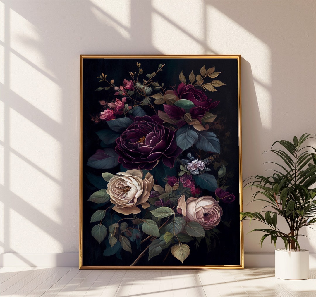 Moody Floral Painting Dark Botanical Wall Art Poster Dark Boho Decor ...