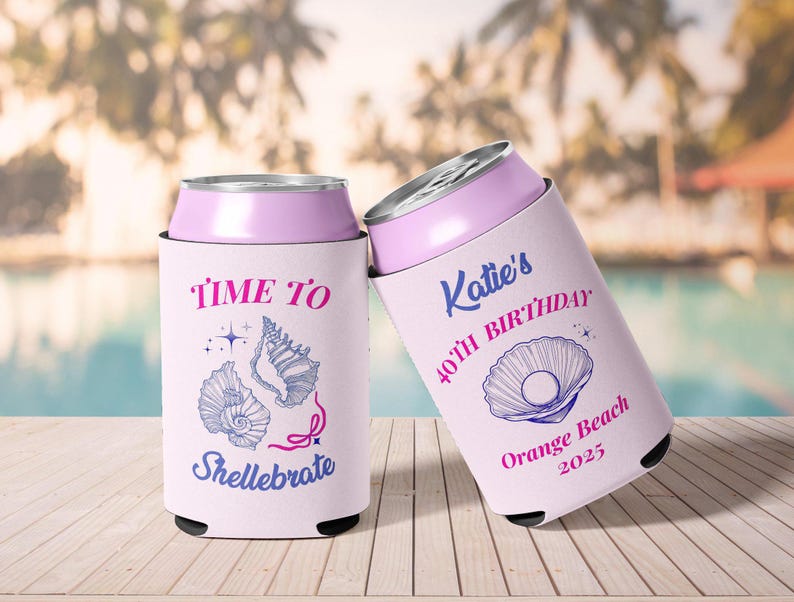 Time to Shellebrate Can Cooler Birthday Party Favor