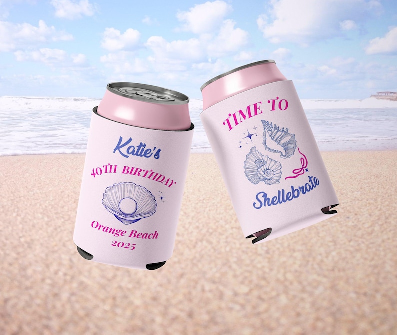 Time to Shellebrate Can Cooler Birthday Party Favor