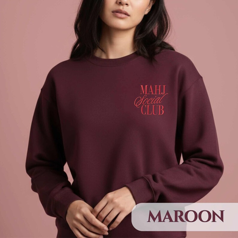 Mahjong Sweatshirt Embroidered Social Club Crewneck Custom Name Mahj Game Night Gift Personalized Tile Game Pullover Casual Gamer Outfit Top image 5
