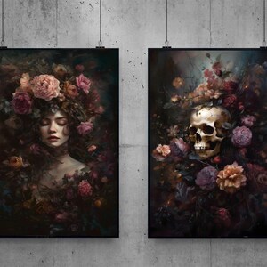Set of 2 Peony Dark Botanical Wall Art Moody Floral Print Dark - Etsy