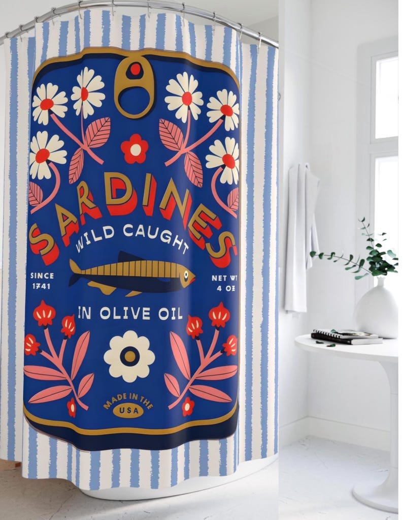 Tinned Fish Shower Curtain Sardine Bathroom Decor