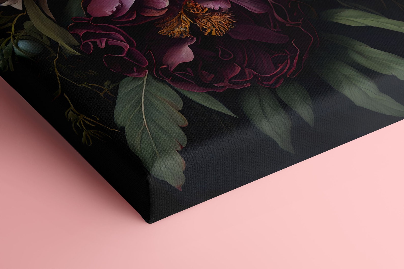 Peony Dark Botanical Wall Art Moody Floral Canvas Print Dark Boho Decor ...
