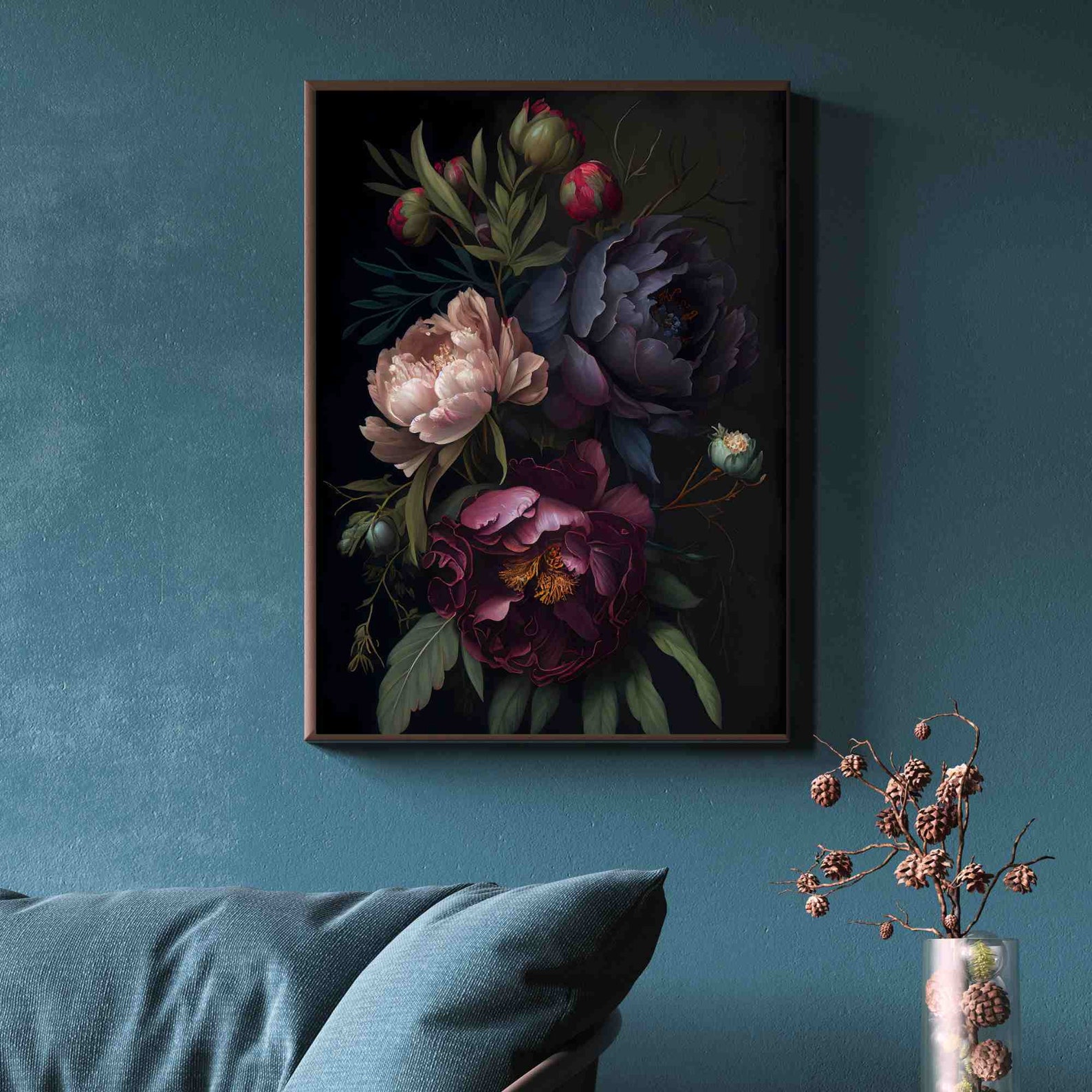 Moody Floral Painting Peony Dark Botanical Wall Art Poster Dark Boho ...