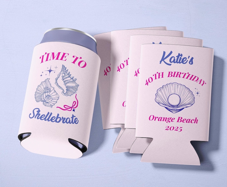 Time to Shellebrate Can Cooler Birthday Party Favor