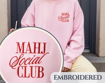 Mahjong Sweatshirt Embroidered Social Club Crewneck Custom Name Mahj Game Night Gift Personalized Tile Game Pullover Casual Gamer Outfit Top