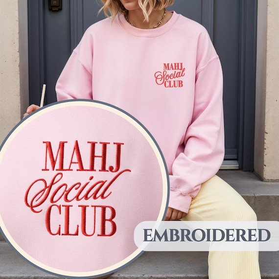 Mahjong Sweatshirt Embroidered Social Club Crewneck Custom Name Mahj Game Night Gift Personalized Tile Game Pullover Casual Gamer Outfit Top