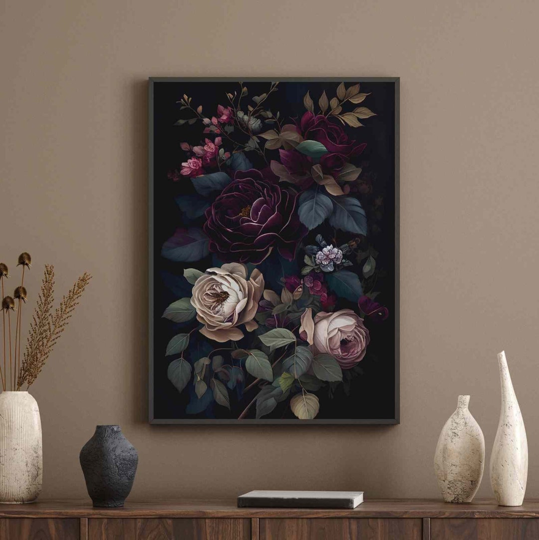 Moody Floral Painting Dark Botanical Wall Art Poster Dark Boho Decor ...