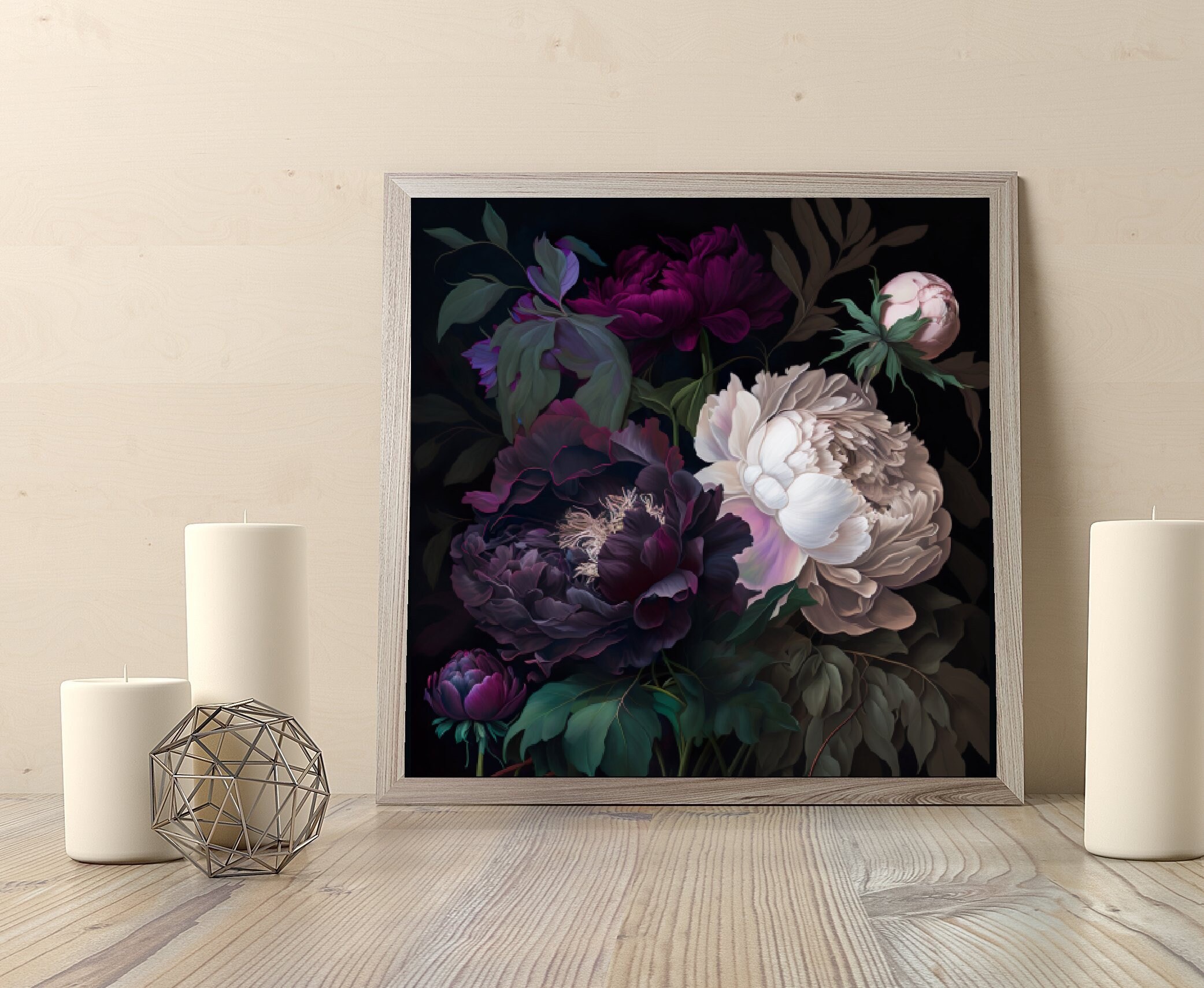 Set of 4 Peony Dark Botanical Wall Art Moody Floral Print Dark Boho ...