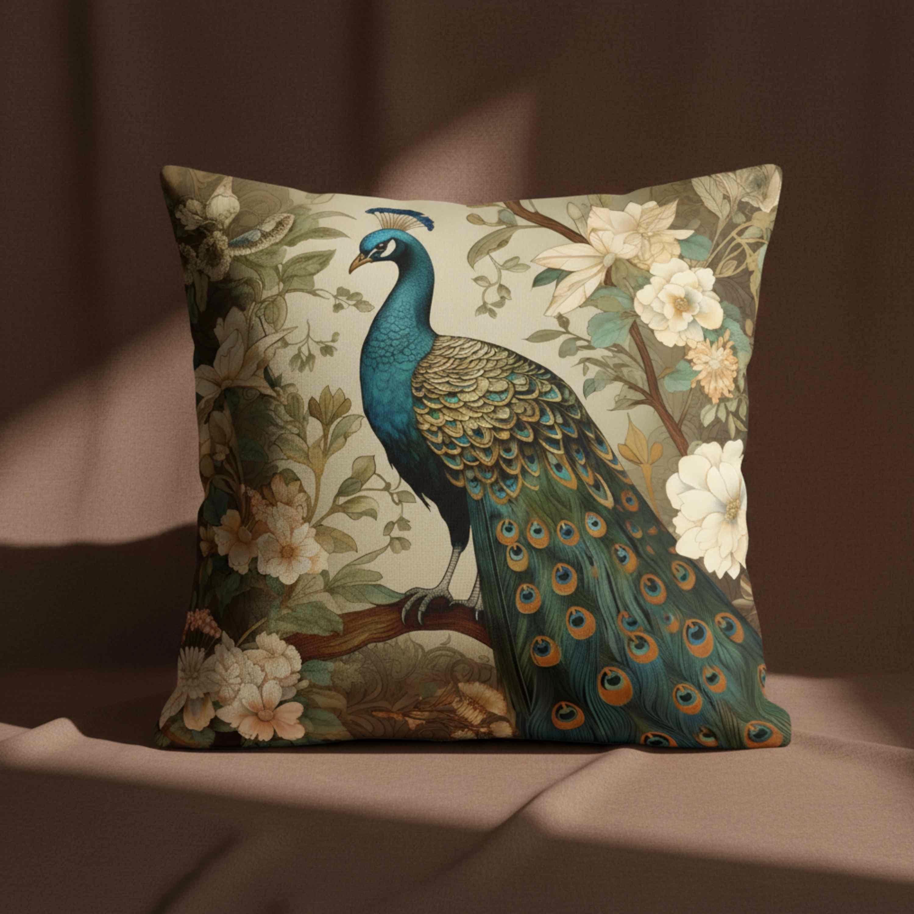 Arthouse Luxus-Kissen Mit Pfau/Blumenmuster – 45x45cm, Aus Samt/Folie, Wendbar