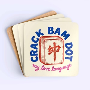 Ensemble de 4 sous-verres en carreaux de mahjong Crack Bam Dot en panneau de fibres durs avec dos en liège, cadeau de soirée de jeu, décoration de table Mah Jongg