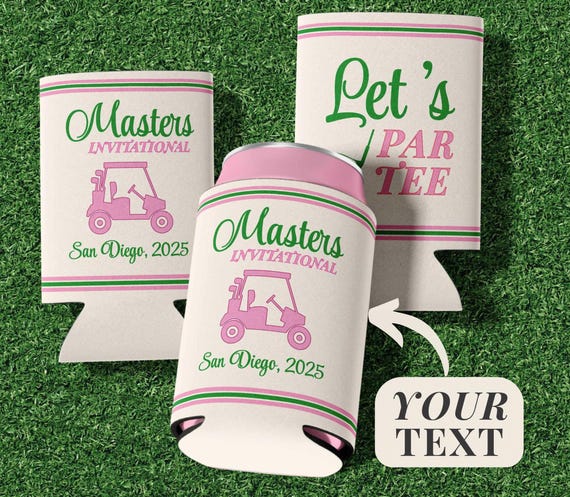 Golf Can Cooler Custom Masters Party Favor Par Tee Drink Sleeve Personalized Golf Cocktail Holder Tournament Gift Party Accessory with Name
