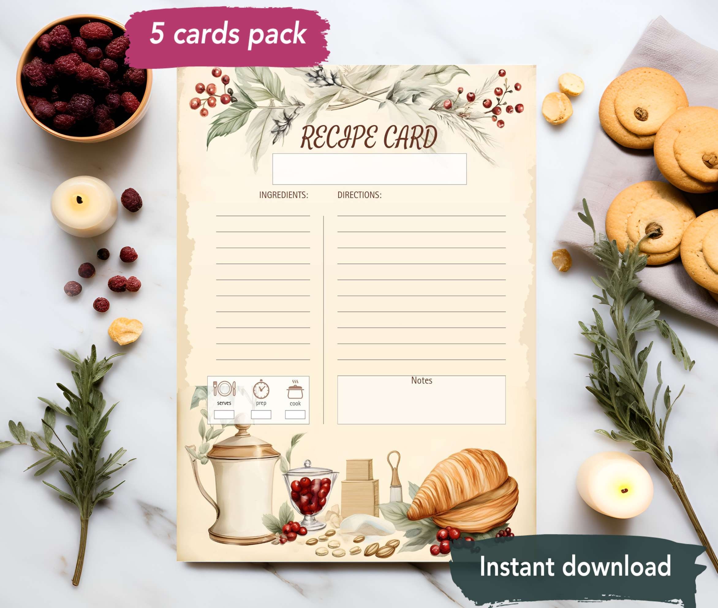 4 X 6 Recipe Cards, Front per Image and Backside is Lined