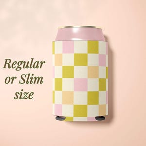 Checkered Can Cooler Slim Can Sleeve Skinny Can Holder Beach Trip Accessory 12 oz Tall Can Retro Checkered Drink Insulator Girl Cruise Day