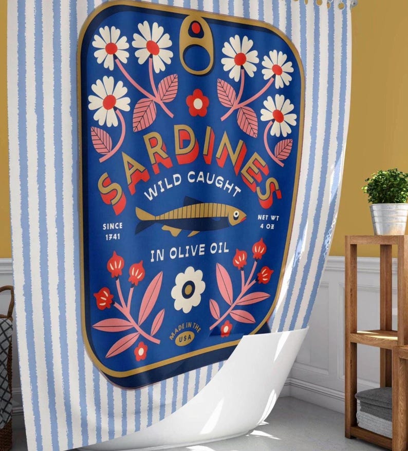 Tinned Fish Shower Curtain Sardine Bathroom Decor