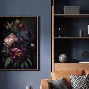 Moody Floral Painting Peony Dark Botanical Wall Art Poster Dark Boho ...