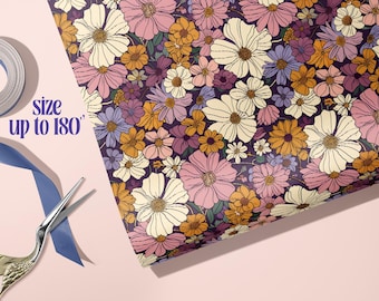 Wrapping Paper Dark Floral Design Cottagecore Gift Wrap Sheet Wildflower Wedding Theme Packaging for Bridal Shower Garden Party Gift Idea