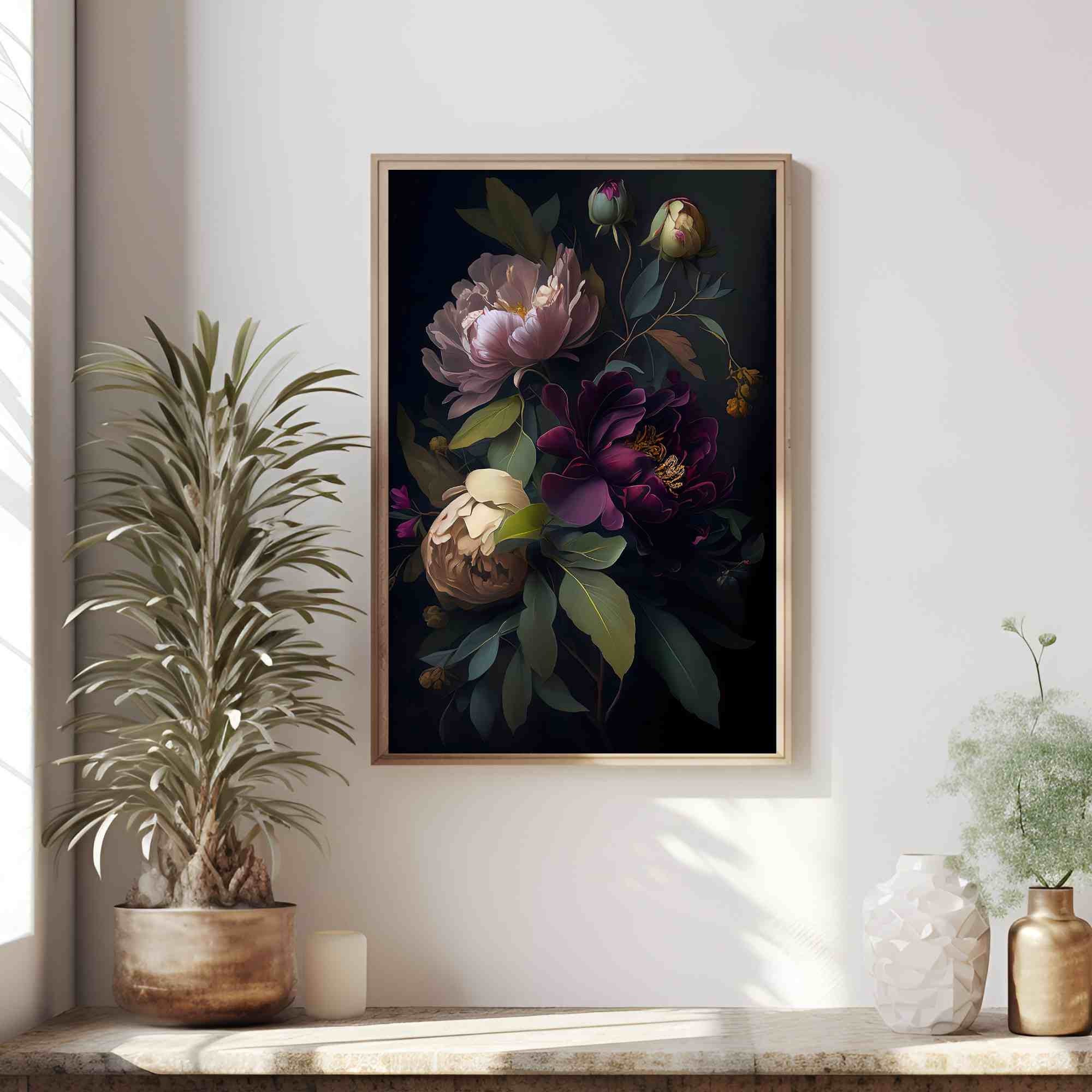 Peony Moody Wall Art Print Dark Academia Decor Moody Floral Print Dark ...