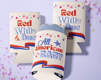 All American Baby Shower Can Cooler 4th of July Party Favor Red White and Due Gift Patriotic Baby Shower Decor American Theme Gender Reveal