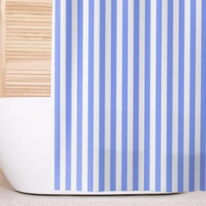 Powder Blue Stripe Shower Curtain Light Blue and White Striped Bathroom Decor Trendy Girly Aesthetic Bathroom Curtain for Apartment Men Home