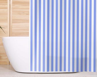 Powder Blue Stripe Shower Curtain Light Blue and White Striped Bathroom Decor Trendy Girly Aesthetic Bathroom Curtain for Apartment Men Home
