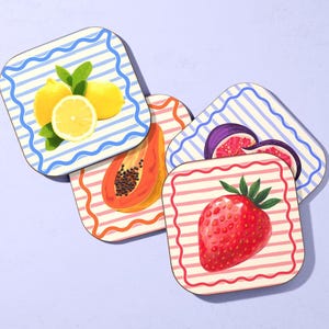 Fruit Themed Coaster Set Vibrant Lemon Pattern Drink Coaster Mediterranean Citrus Table Decor European Summer Kitchen Accessory Gift Idea