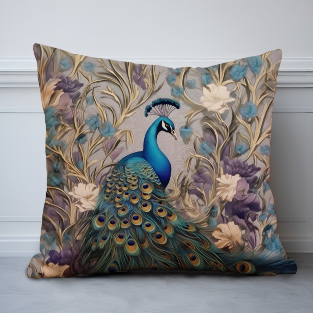 Peacock Pillow Case Housewarming Gift First Home New Apartment Gift Throw Pillow Cover Bird