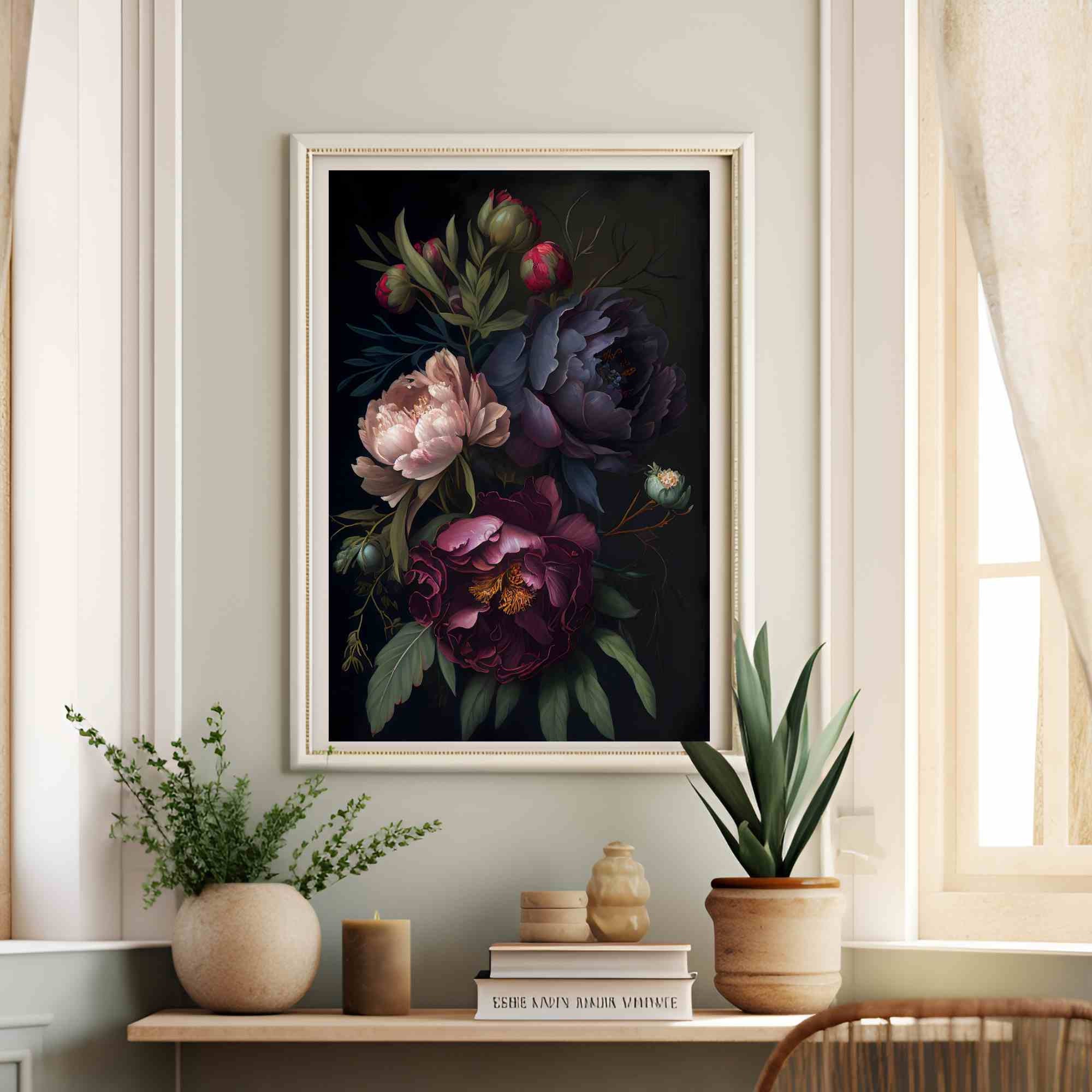 Peony Dark Botanical Wall Art Moody Floral Print Dark Boho Decor ...