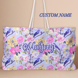 Personalized Mahjong Tiles Tote Bag Custom Name Mahj Bag Trendy Game Night Accessory Mahjong Travel Bag for Her Mahj Club Tote Gift for Aunt