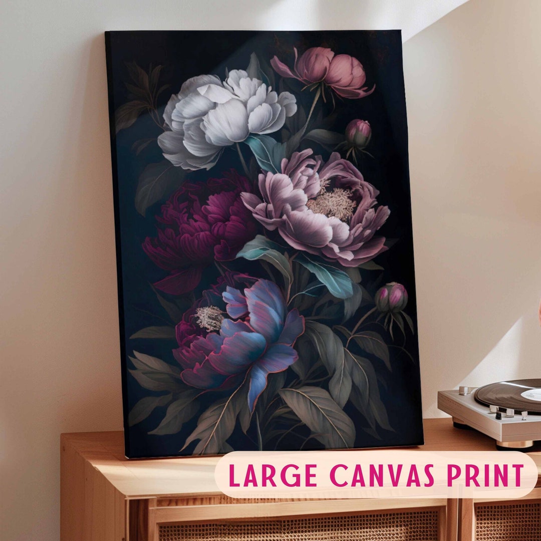 Moody Peony Dark Botanical Wall Art Moody Floral Canvas Dark Boho Decor ...