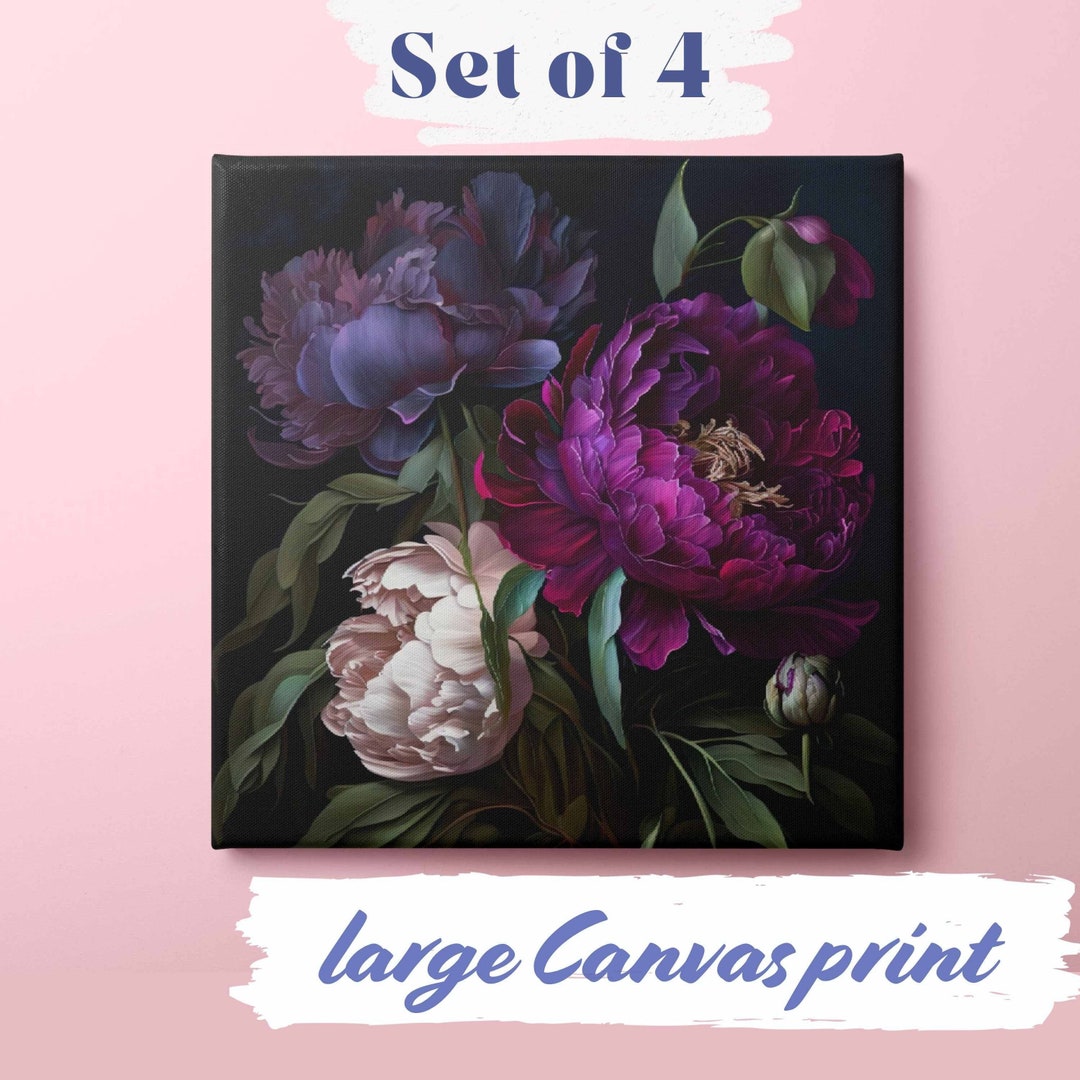 Square Peony Dark Botanical Wall Art Moody Floral Canvas Print Dark ...