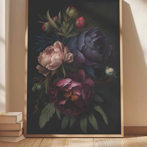 Moody Floral Painting Peony Dark Botanical Wall Art Poster Dark Boho ...