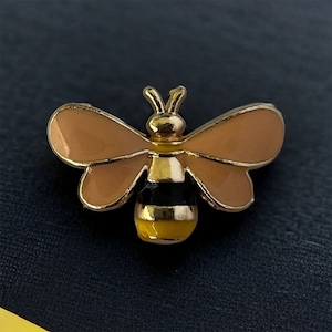 May include: A gold bee pin with black and yellow stripes and brown wings.