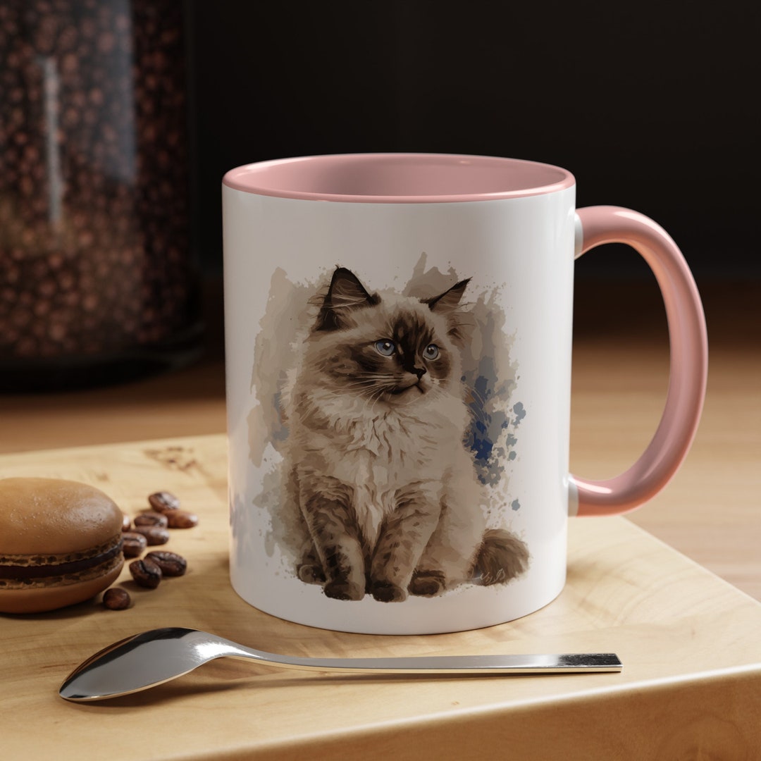 Mug Chat Ragdoll Blanc En Céramique - Design Mignon, Dimensions 4x4x4 Cm, Neuf