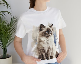 Ragdoll Cat camiseta en acuarela para gato mamá Ragdoll Kitten regalo tee amante de ragdoll, lindo gráfico de Ragdoll Kitten
