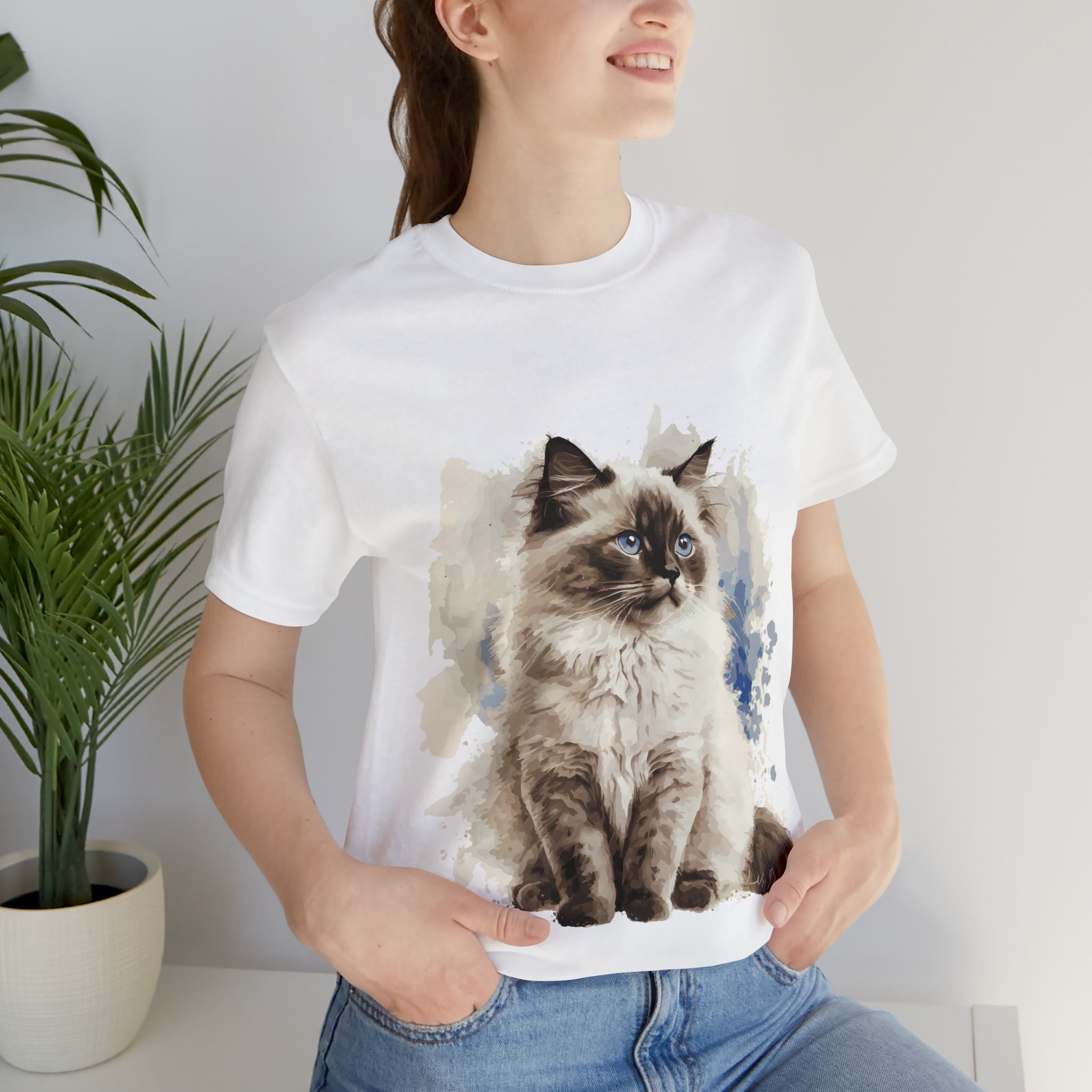 T-shirt Homme/femme Motif Tête De Chat Ragdoll Réaliste - Art Sombre Et élégant - Cadeau Pour Amoureux Des Chats