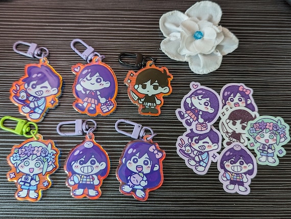 OMORI Rainbow Acrylic Epoxy Keychains OMORI, Aubrey, Kel, Hero