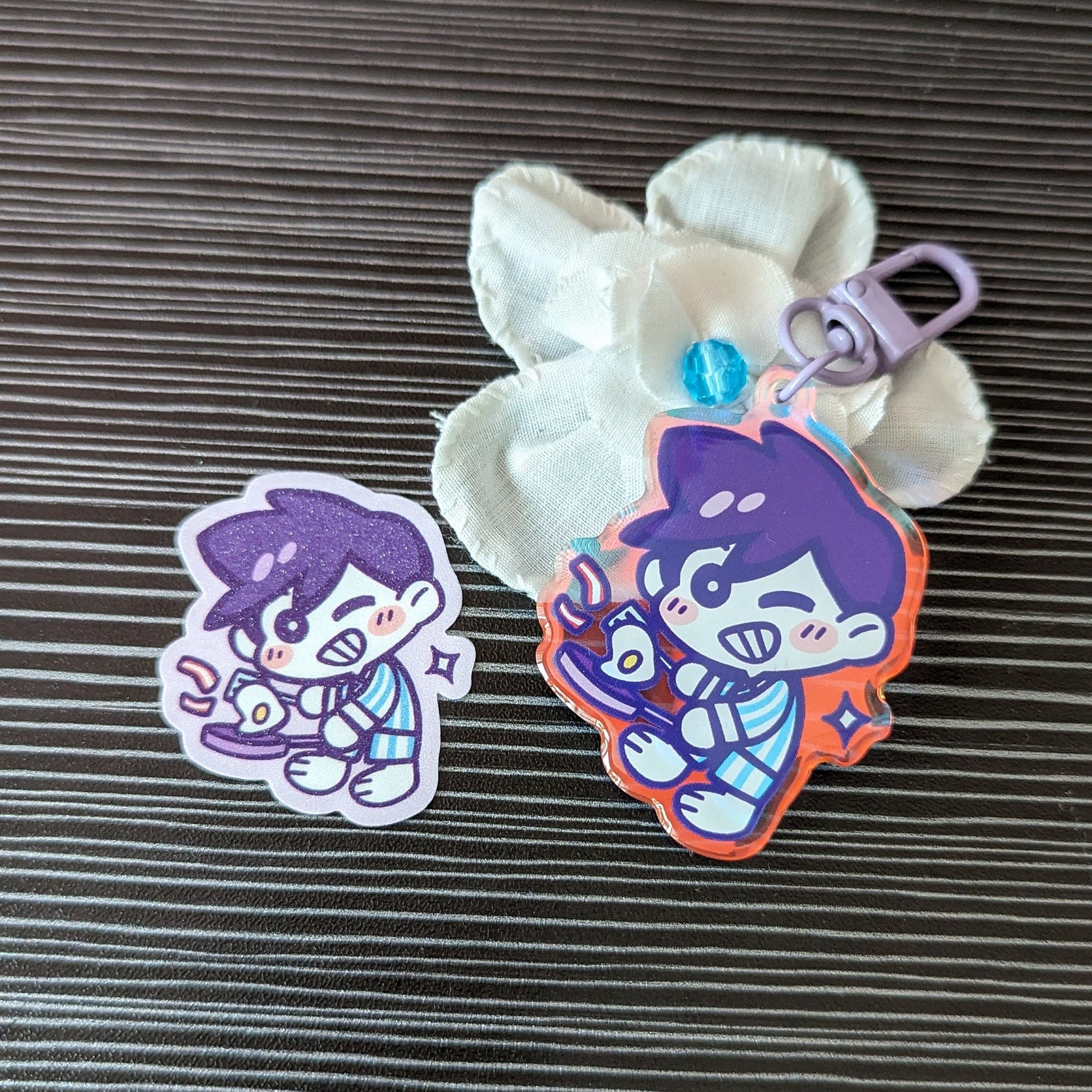 OMORI Rainbow Acrylic Epoxy Keychains OMORI, Aubrey, Kel, Hero